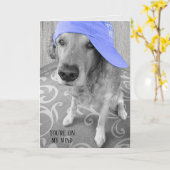 Goldener Retriever mit lila Verschlusskappe Karte (Gelbe Blume)