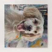 Goldener Retriever mit malerischen Gestalten Puzzle (Horizontal)