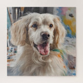 Goldener Retriever mit malerischen Gestalten Puzzle (Vertikal)