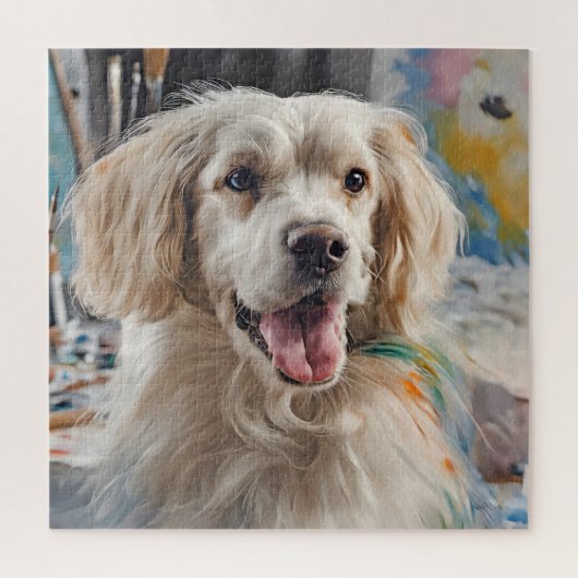 Goldener Retriever mit malerischen Gestalten Puzzle (Vertikal)