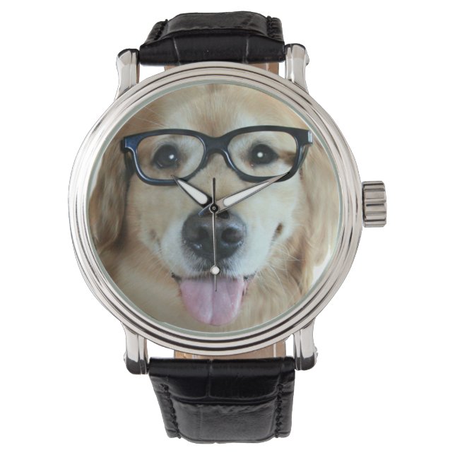 Goldener Retriever mit Nerd-Brille Armbanduhr (Vorderseite)