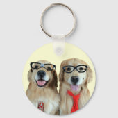 Goldener Retriever mit Nerd-Brille Schlüsselanhänger (Vorderseite)