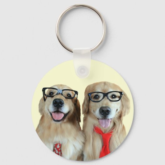 Goldener Retriever mit Nerd-Brille Schlüsselanhänger (Vorderseite)