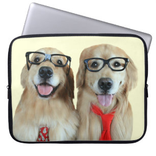 Goldener Retriever mit Nerd-Glas-Laptop-Hülse Laptopschutzhülle