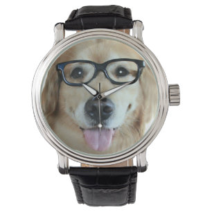 Goldener Retriever mit Nerd-Gläsern Armbanduhr