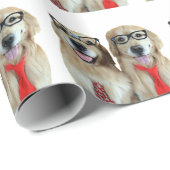 Goldener Retriever mit Nerd-Gläsern Geschenkpapier (Rolleneckpunkt)