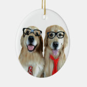 Goldener Retriever mit Nerd-Gläsern Keramik Ornament (Rechts)