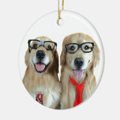 Goldener Retriever mit Nerd-Gläsern Keramik Ornament (Links)