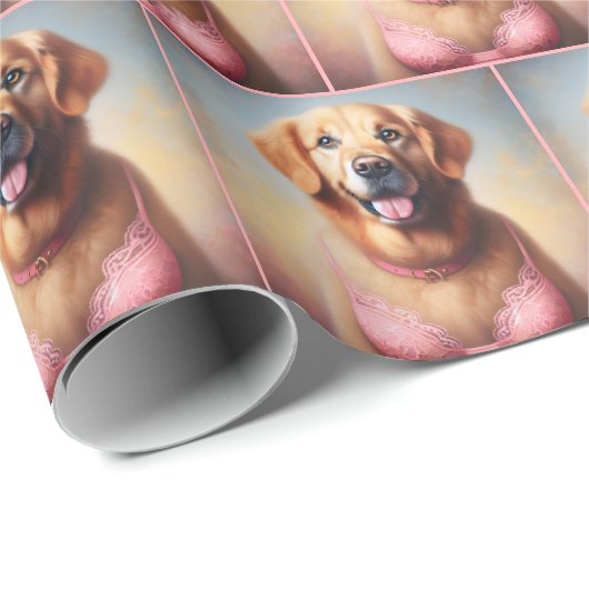 Goldener Retriever mit rosa BH Geschenkpapier (Rolleneckpunkt)