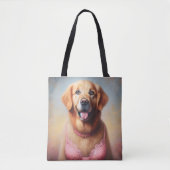 Goldener Retriever mit rosa BH Tasche (Vorderseite)