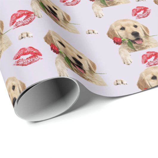 Goldener Retriever mit Rose und Küssen Geschenkpapier (Rolleneckpunkt)