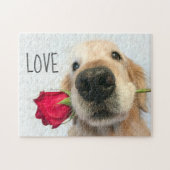 Goldener Retriever mit Rote Rose Valentine Liebe Puzzle (Horizontal)