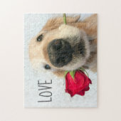 Goldener Retriever mit Rote Rose Valentine Liebe Puzzle (Vertikal)