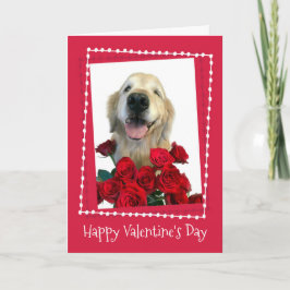 Goldener Retriever mit Rote Rosen Valentinstag Feiertagskarte