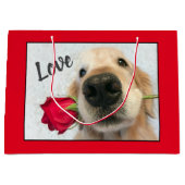 Goldener Retriever mit Rote Rosevalentine-Liebe Große Geschenktüte (Vorderseite)