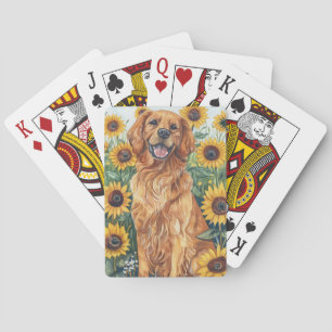 Goldener Retriever mit Sonnenblumen Spielkarten