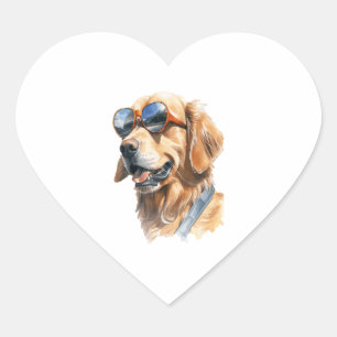 Goldener Retriever mit Sonnenbrille 2 Herz-Aufkleber