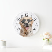 Goldener Retriever mit Sonnenbrille Große Uhr (Zuhause)