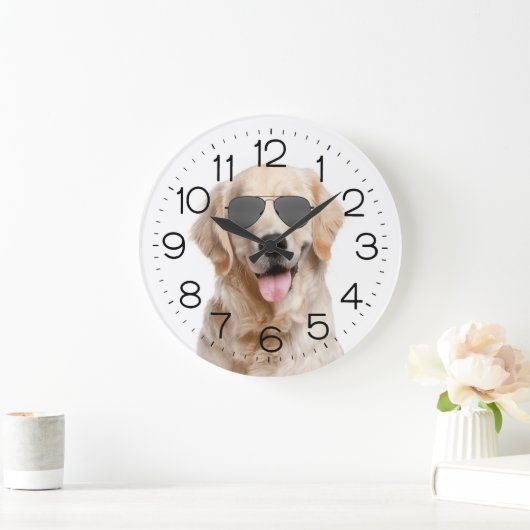 Goldener Retriever mit Sonnenbrille Große Uhr (Zuhause)