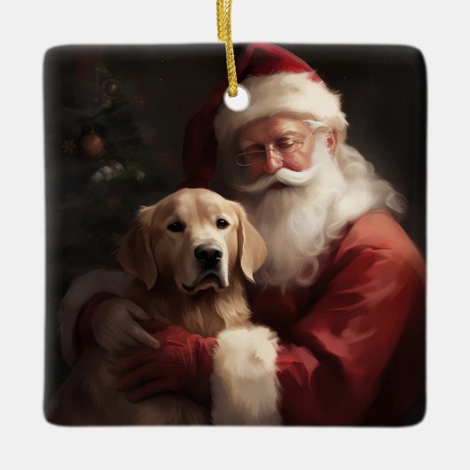 Goldener Retriever mit Weihnachten Keramikornament (Vorderseite)