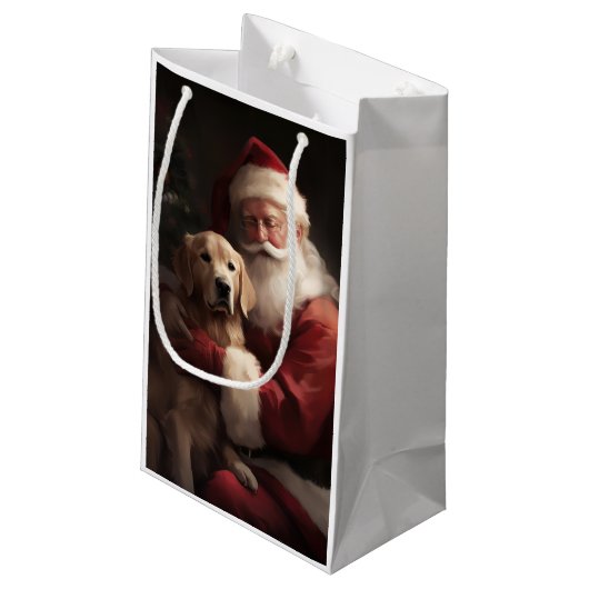 Goldener Retriever mit Weihnachten Kleine Geschenktüte (Rückseite Schrägansicht)