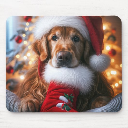 Goldener Retriever mit Weihnachten Strumpf Mousepad (Vorne)