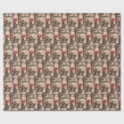 Goldener Retriever mit Weihnachtsknochen im Jar Geschenkpapier (Flach)