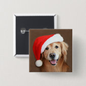 Goldener Retriever mit Weihnachtsmannmütze Button (Vorne & Hinten)