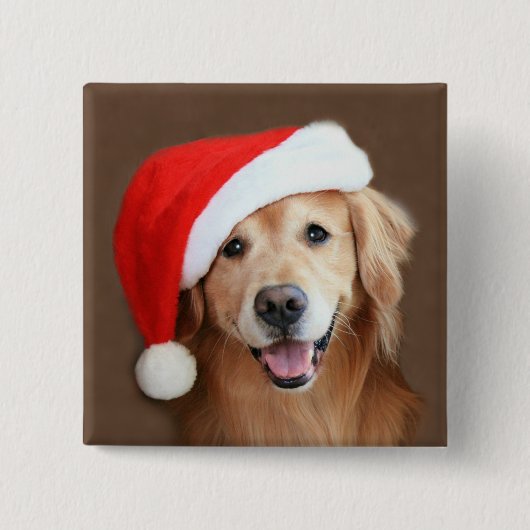 Goldener Retriever mit Weihnachtsmannmütze Button (Vorderseite)