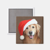 Goldener Retriever mit Weihnachtsmannmütze Magnet (Vorderseite/Rückseite)
