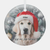Goldener Retriever mit Weihnachtsmannmütze Ornament Aus Glas (Vorderseite)