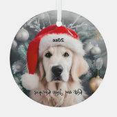Goldener Retriever mit Weihnachtsmannmütze Ornament Aus Glas (Rückseite)