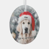 Goldener Retriever mit Weihnachtsmannmütze Ornament Aus Glas (Vorderseite Rechts)