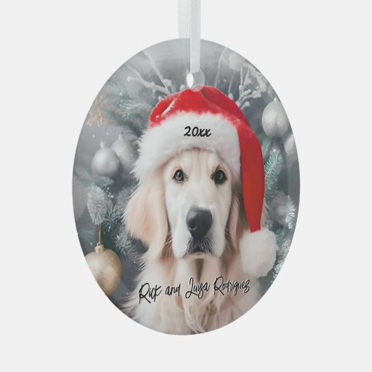 Goldener Retriever mit Weihnachtsmannmütze Ornament Aus Glas (Vorderseite Rechts)