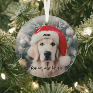 Goldener Retriever mit Weihnachtsmannmütze Ornament Aus Glas