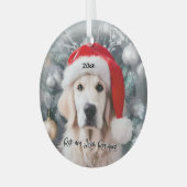 Goldener Retriever mit Weihnachtsmannmütze Ornament Aus Glas (Vorderseite links)