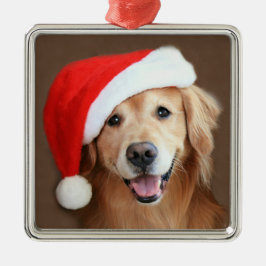 Goldener Retriever mit Weihnachtsmannmütze Ornament Aus Metall