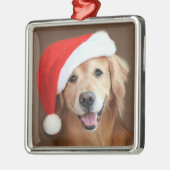 Goldener Retriever mit Weihnachtsmannmütze Ornament Aus Metall (Links)