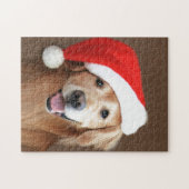 Goldener Retriever mit Weihnachtsmannmütze Puzzle (Horizontal)