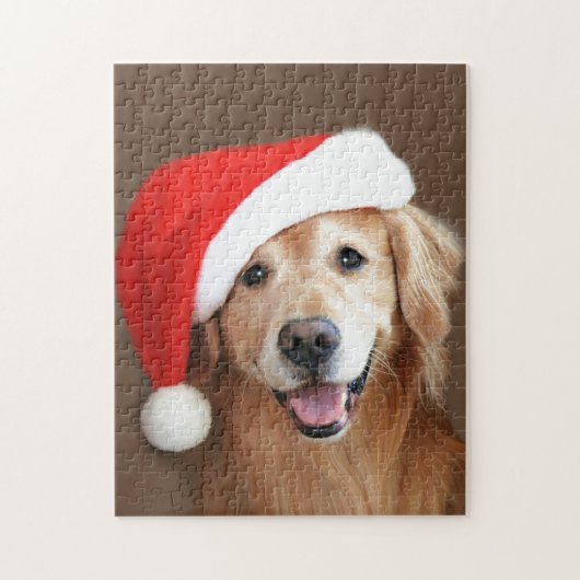 Goldener Retriever mit Weihnachtsmannmütze Puzzle (Vertikal)