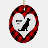 Goldener Retriever Name + Datum Rot Kariert Keramik Ornament (Rechts)