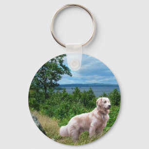 Goldener Retriever-Schlüsselanhänger in dem See Schlüsselanhänger