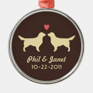 Goldener Retriever-Silhouetten mit Herzen und Text Silbernes Ornament