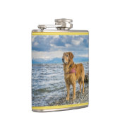 Goldener Retriever stehend auf dem blauen Ozean Flachmann (Rechts)