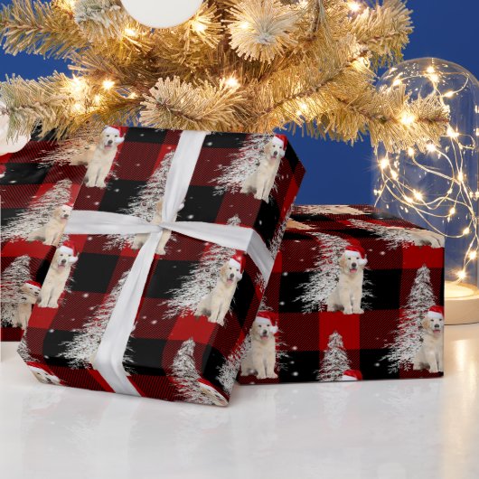 Goldener Retriever und Baum Kariert Geschenkpapier (Feiertage)