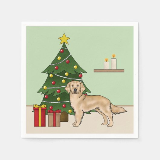 Goldener Retriever und festlicher Weihnachtsbaum Serviette (Vorderseite)