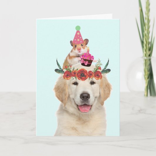 Goldener Retriever und Niedliche Geburtstag Karte (Vorderseite)