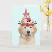 Goldener Retriever und Niedliche Geburtstag Karte (Gelbe Blume)