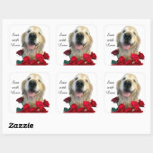 Goldener Retriever und Rose mit Liebe Quadratischer Aufkleber (Blatt)