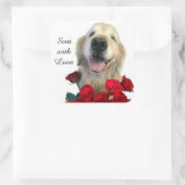 Goldener Retriever und Rose mit Liebe Quadratischer Aufkleber (Tasche)
